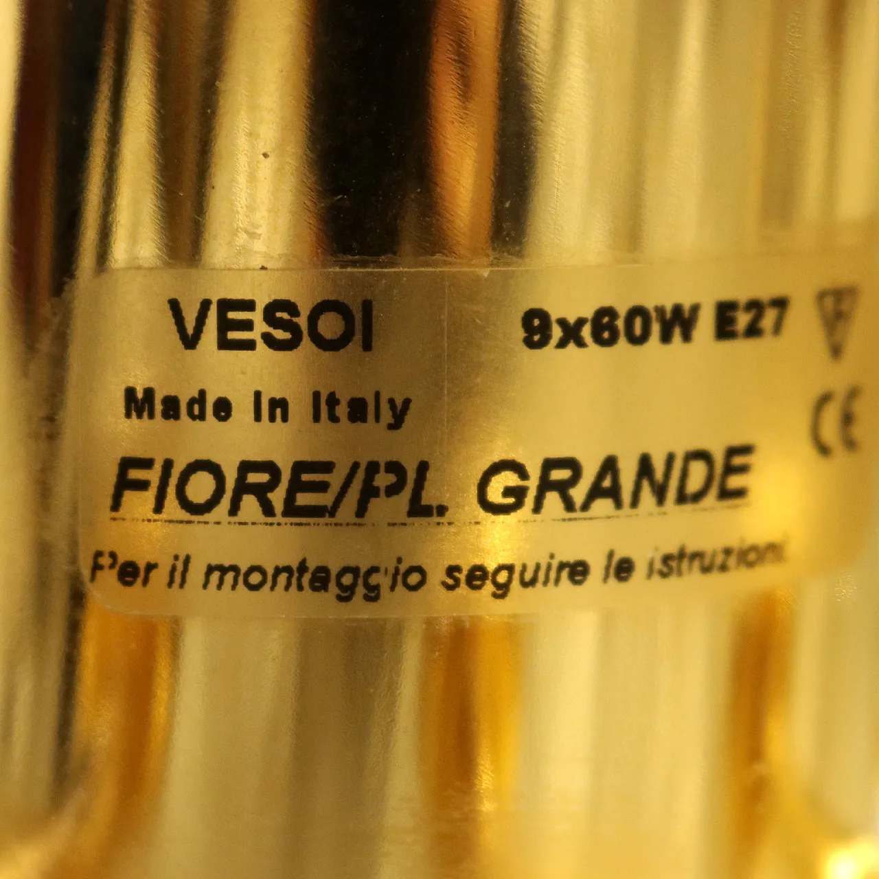 Gold-plated metal lamp and Murano glass leaves, 20th century 9