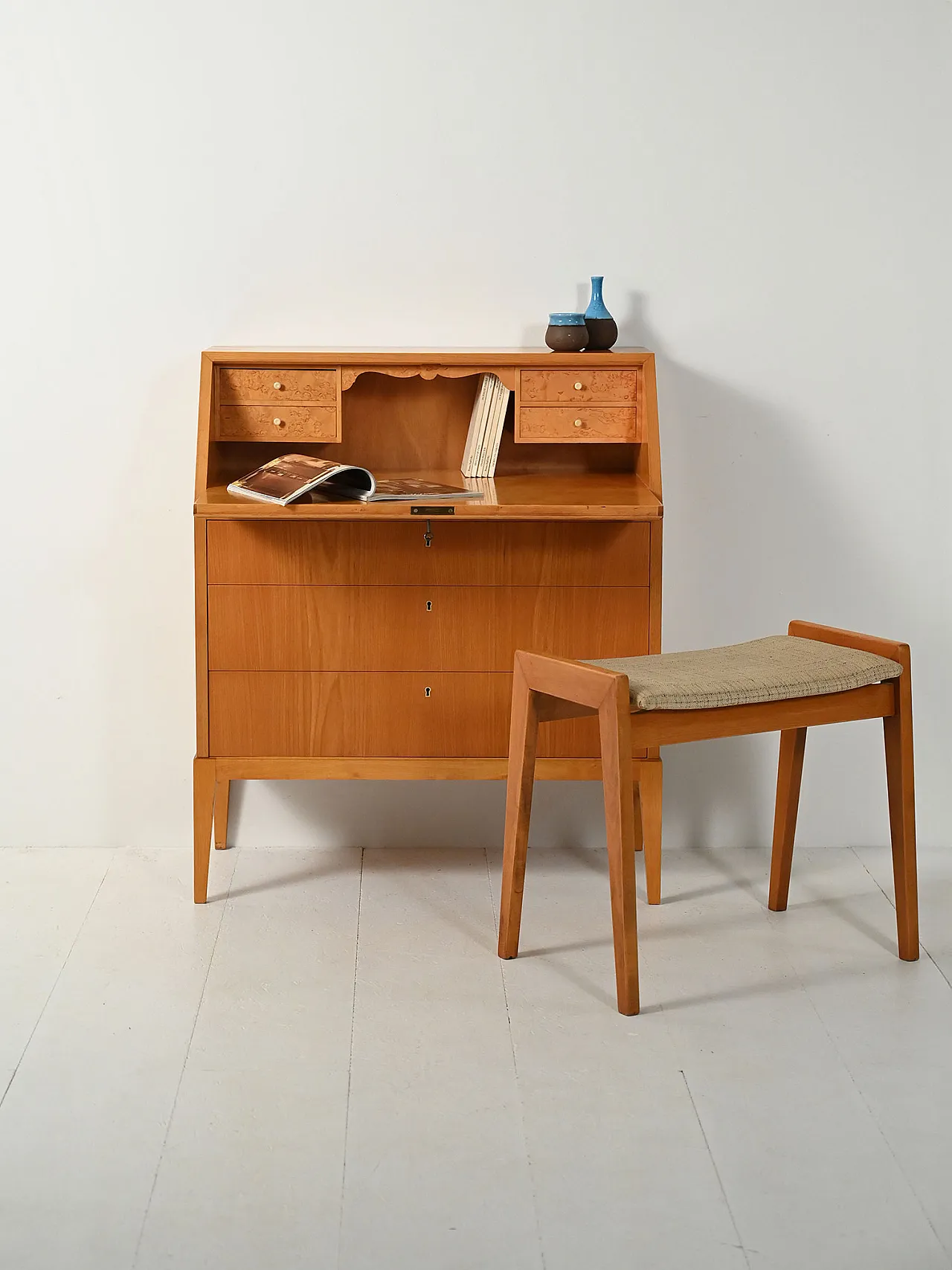 Scandinavian secretary in elm and briar, 1950s 1