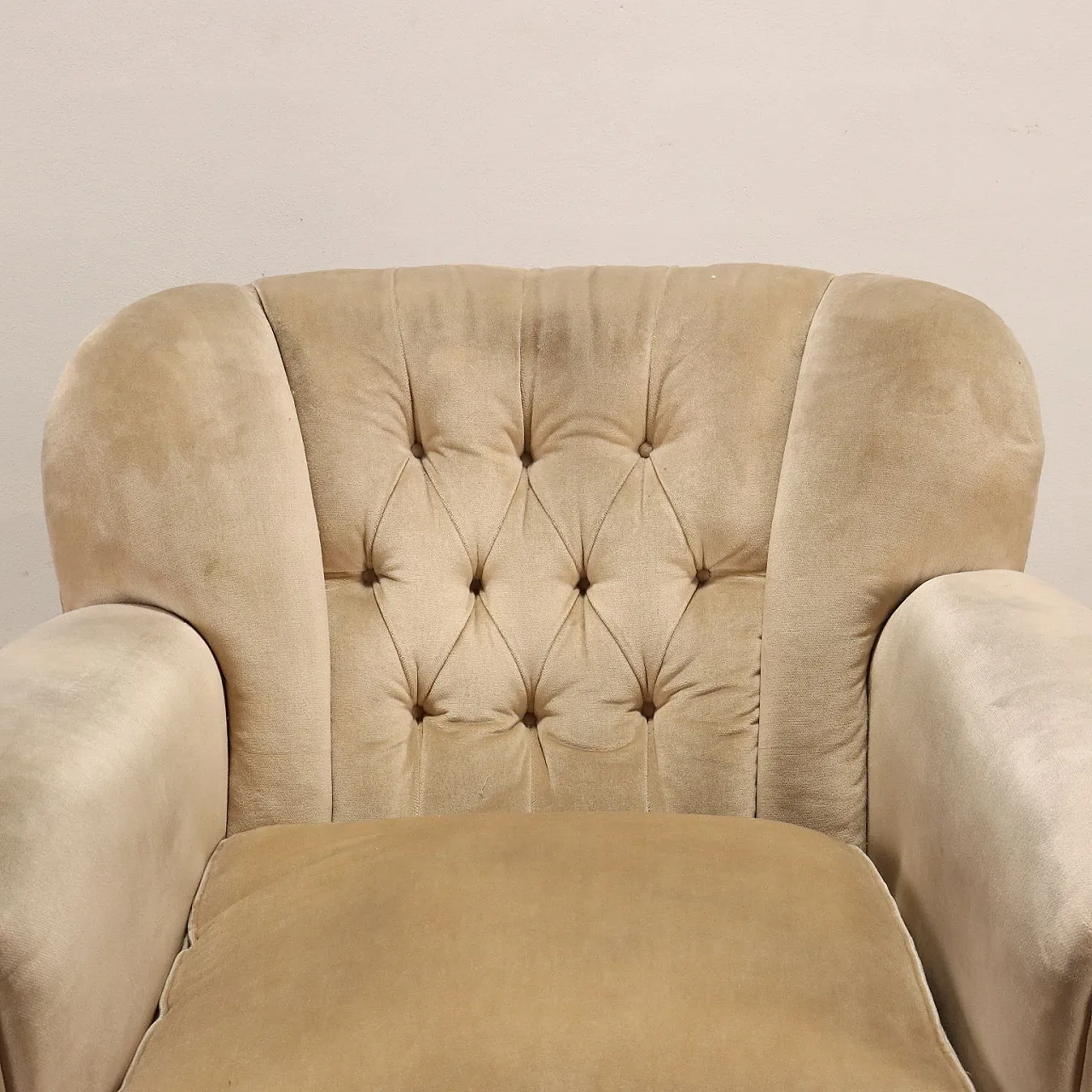 Coppia di poltrone in tessuto con piedi in legno, anni '50 6