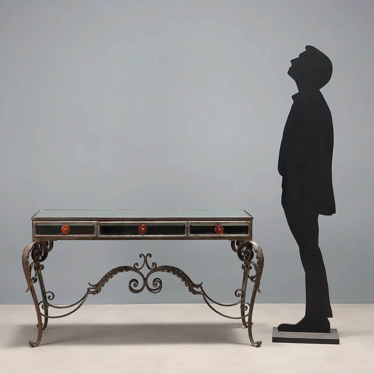 Iron console table with 3 drawers and a beveled mirror, 20th century 2