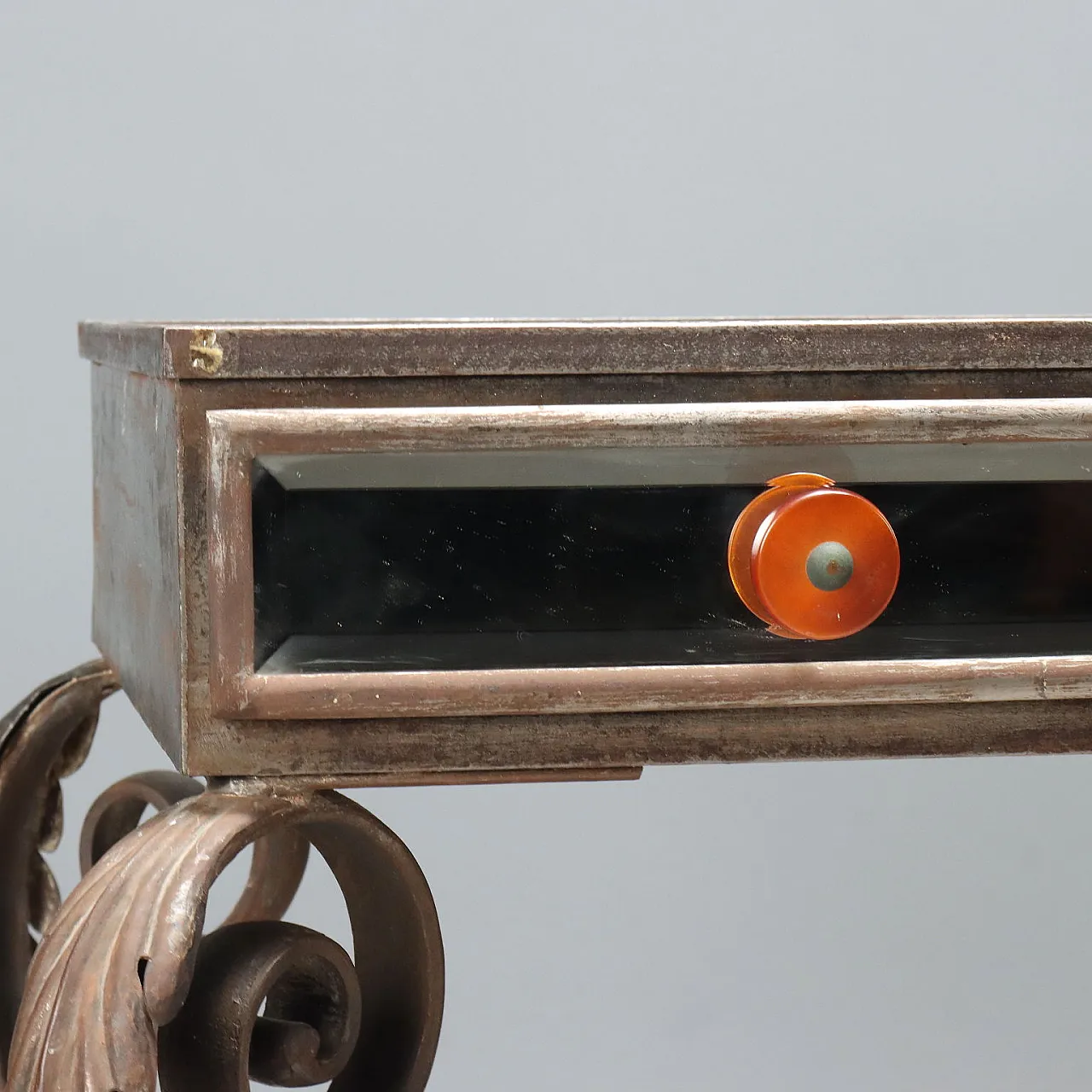 Iron console table with 3 drawers and a beveled mirror, 20th century 7