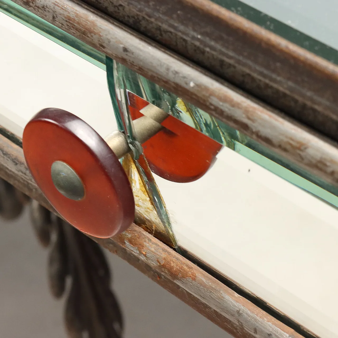 Iron console table with 3 drawers and a beveled mirror, 20th century 8