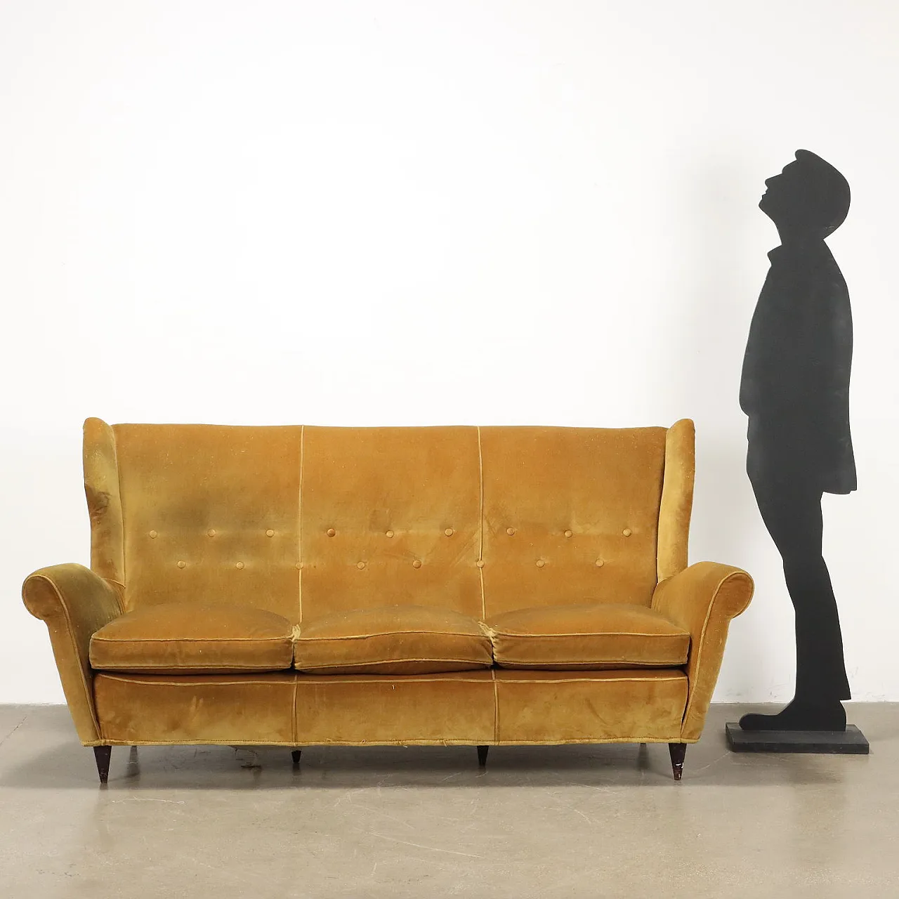 Divano in velluto a 3 posti, anni '50 2