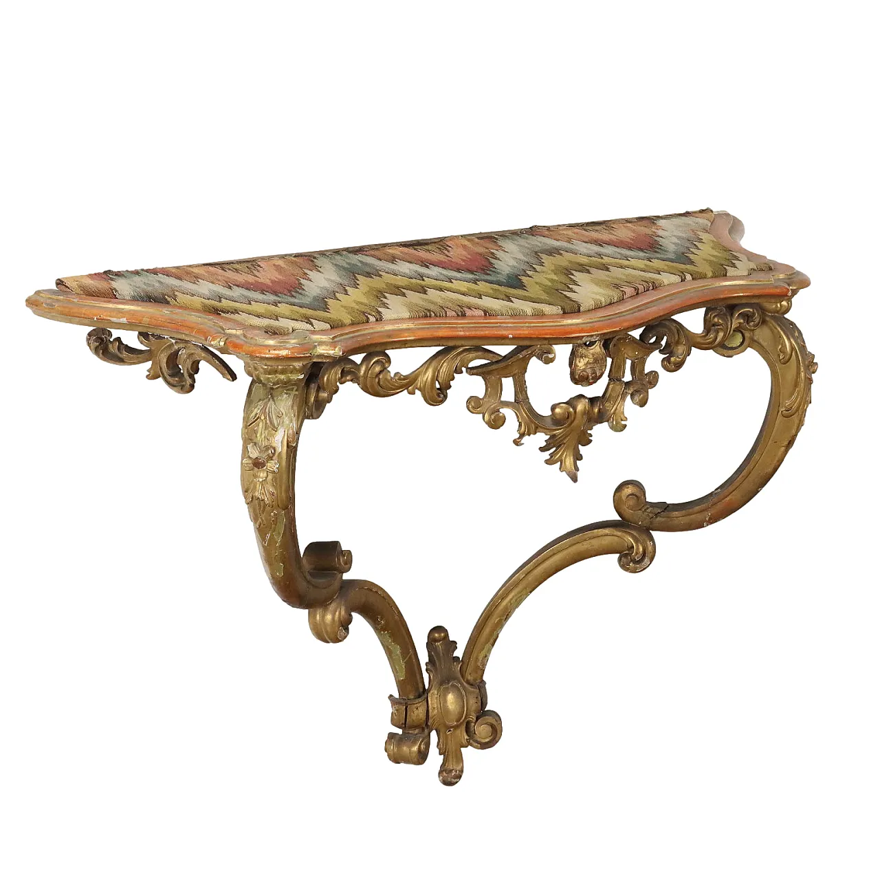 Drop-shaped console table in carved and gilded wood, late 19th century 1