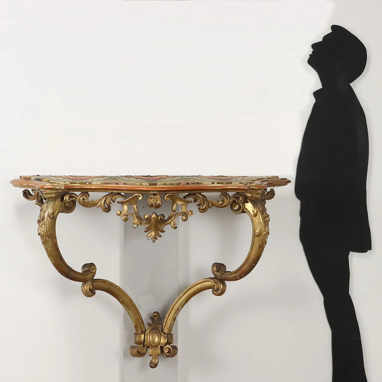 Drop-shaped console table in carved and gilded wood, late 19th century 2