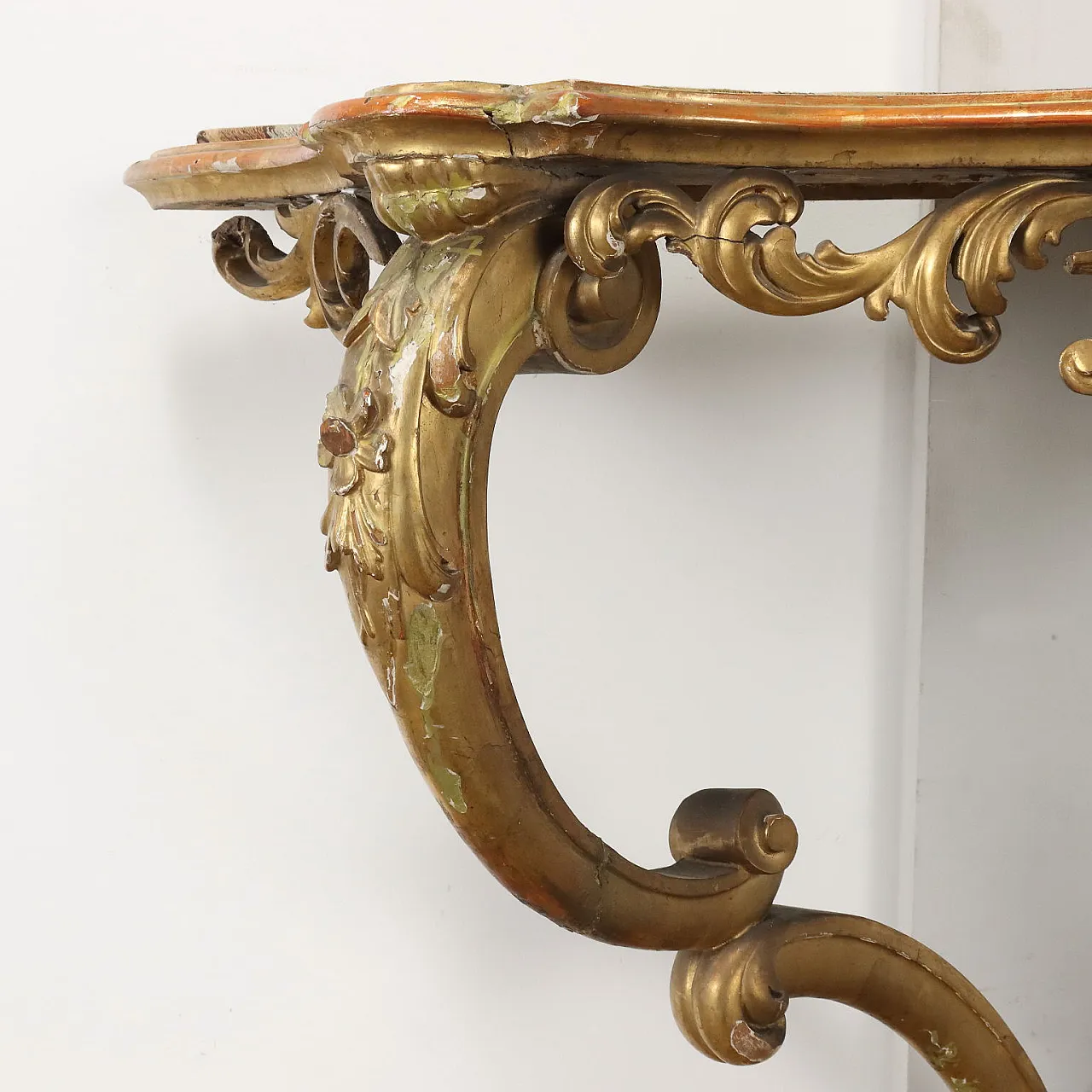 Drop-shaped console table in carved and gilded wood, late 19th century 5