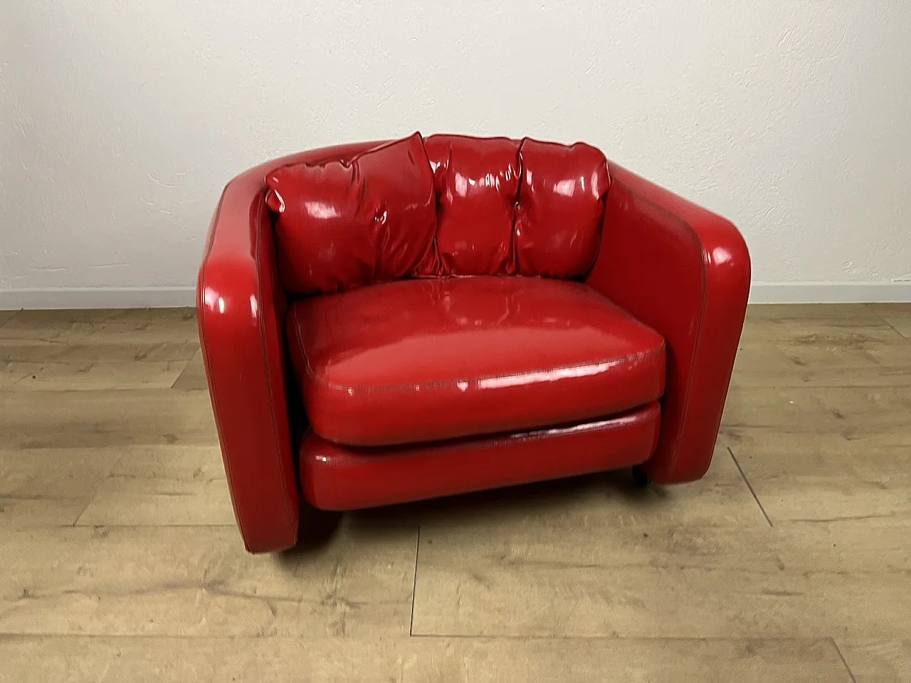 Space Age red vinyl Aarmchair, 1970s 3