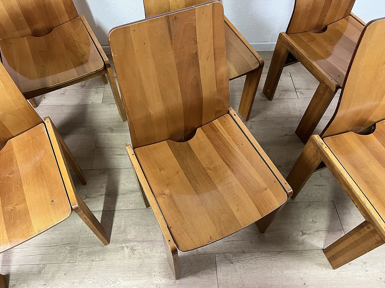 6 Maxello wooden chairs from Piarotto, 1970s 5