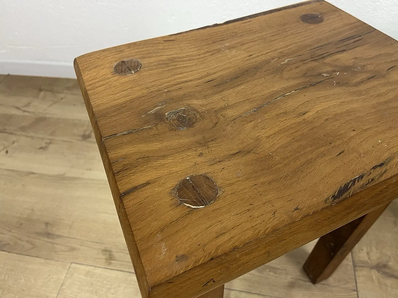 Pair of rustic oak stools, 1970s 6