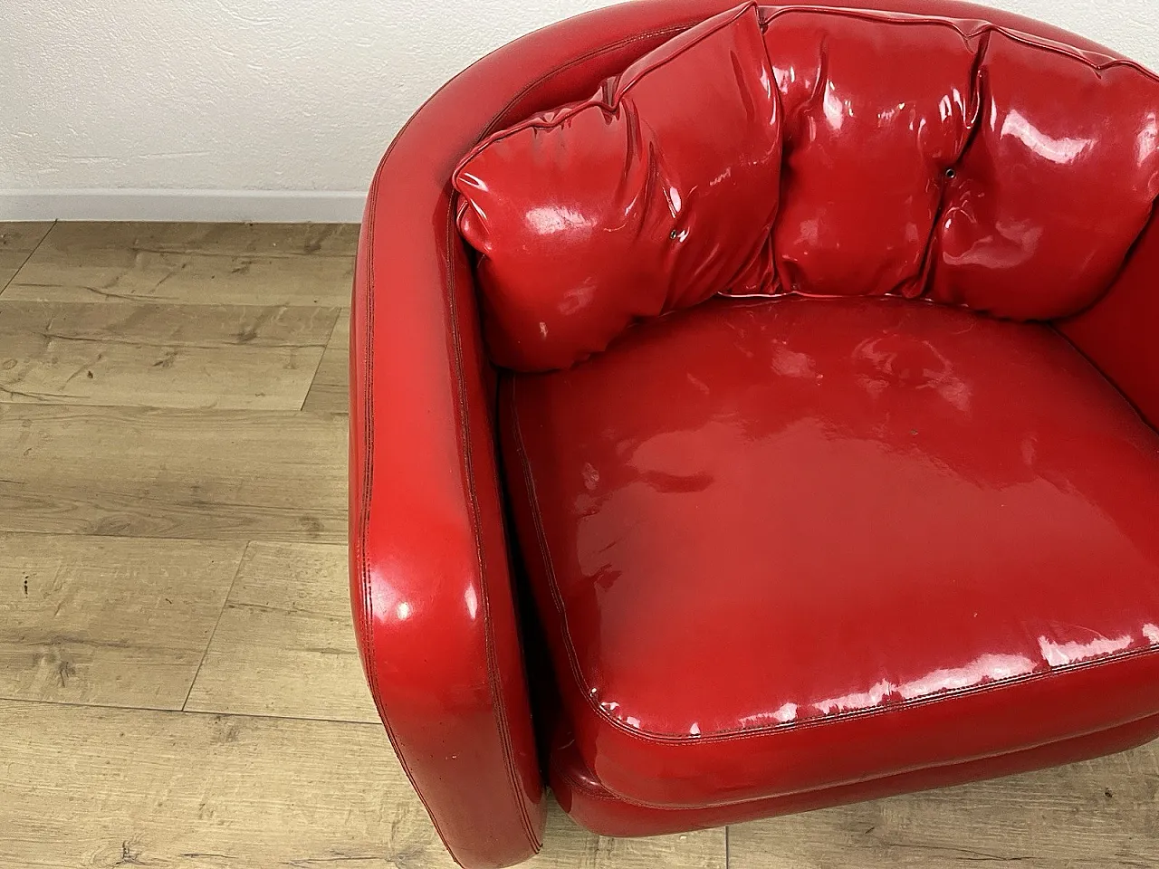 Space Age red vinyl Aarmchair, 1970s 8