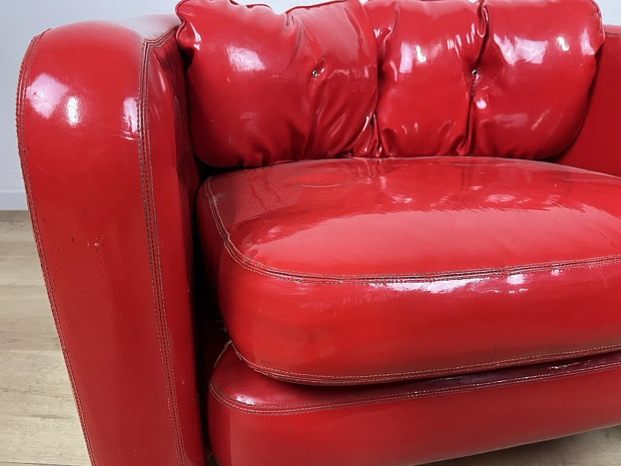 Space Age red vinyl Aarmchair, 1970s 10