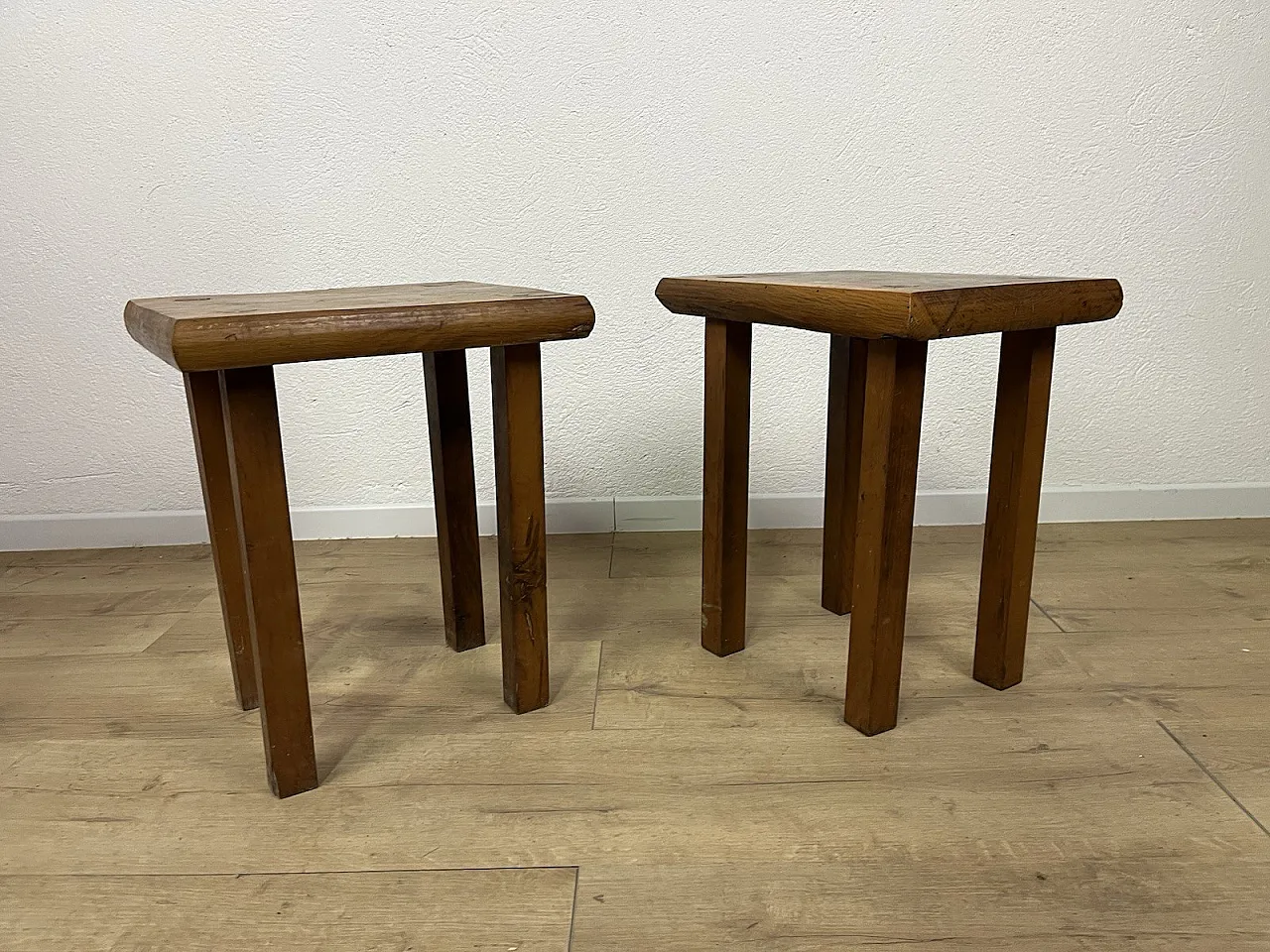 Pair of rustic oak stools, 1970s 12