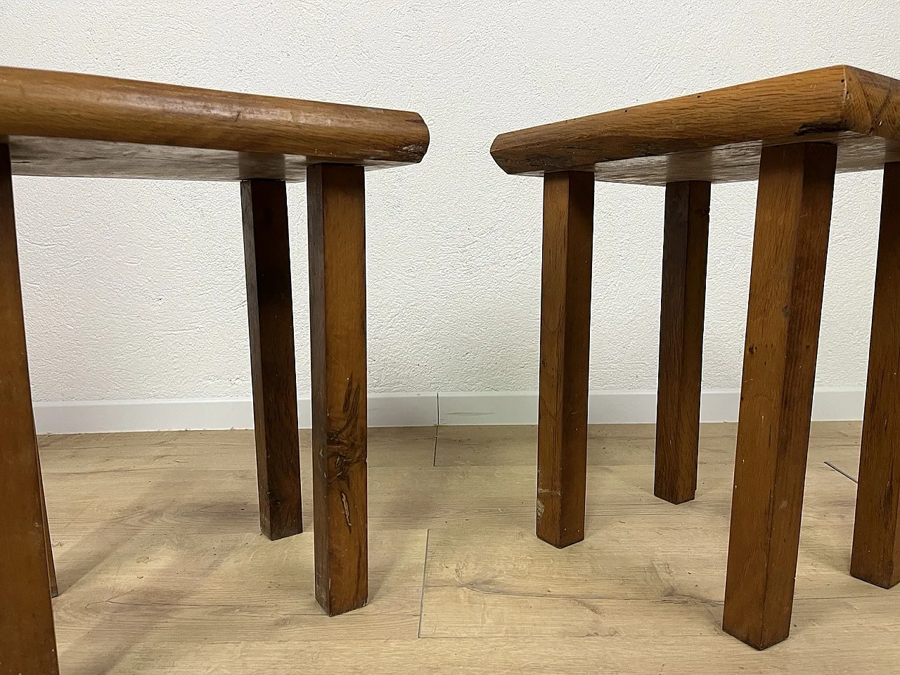 Pair of rustic oak stools, 1970s 13