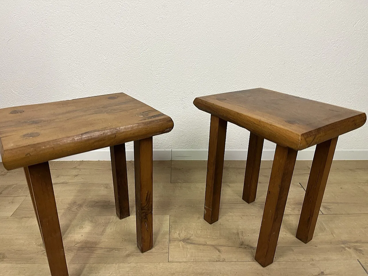 Pair of rustic oak stools, 1970s 14
