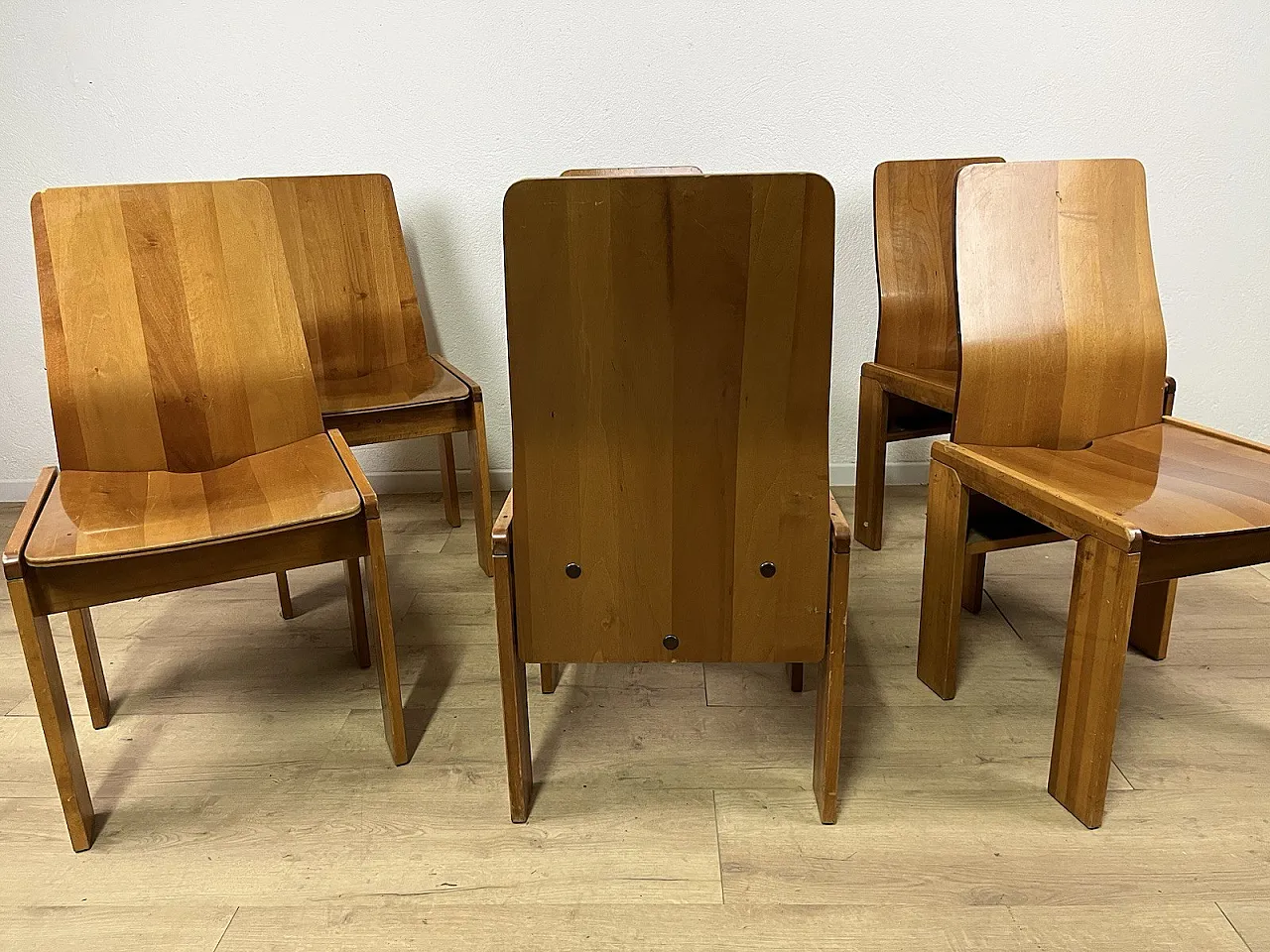 6 Maxello wooden chairs from Piarotto, 1970s 16