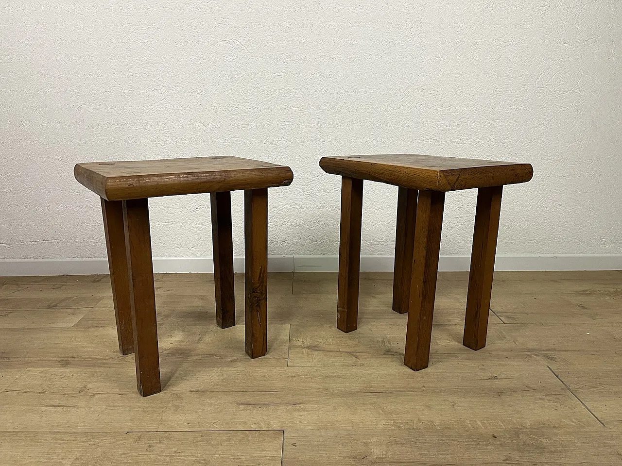 Pair of rustic oak stools, 1970s 16