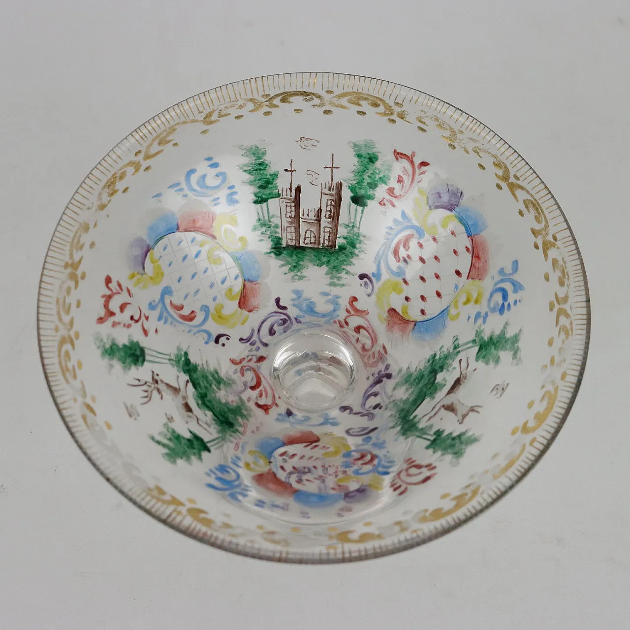 4 Bicchieri in vetro con decori incisi e dipinti, inizio '900 3