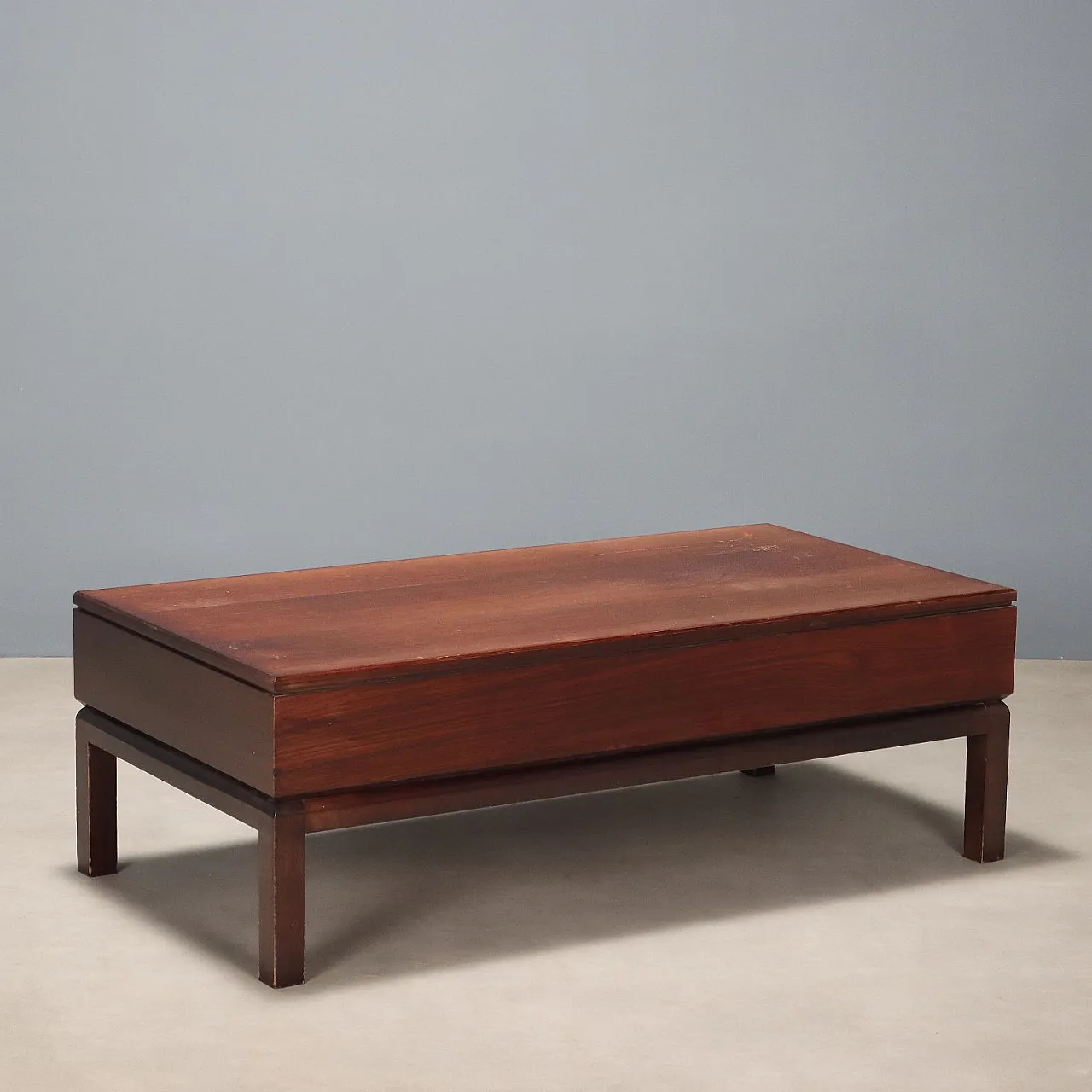 Tavolino in legno impiallacciato in legno esotico, '900 1