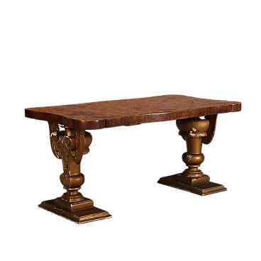 Coffee table with shaped top veneered in walnut burl, 20th century