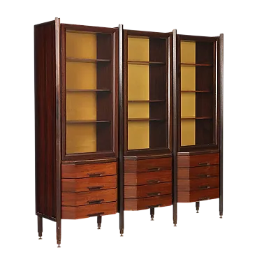 Exotic wood veneered display case with display cases, 20th century