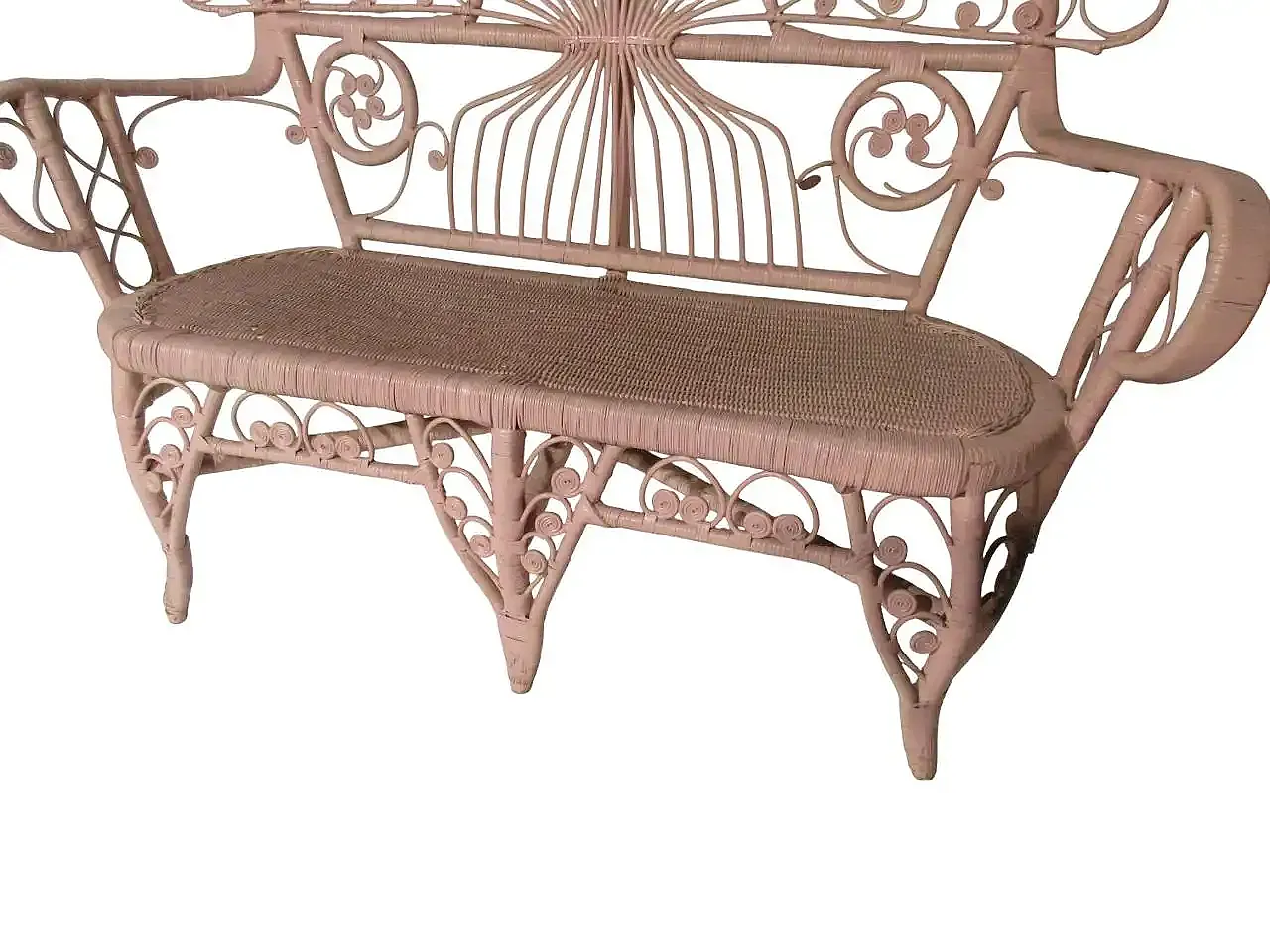 Divanetto in canna d'India e bambù di Valentino Più, anni '70 4