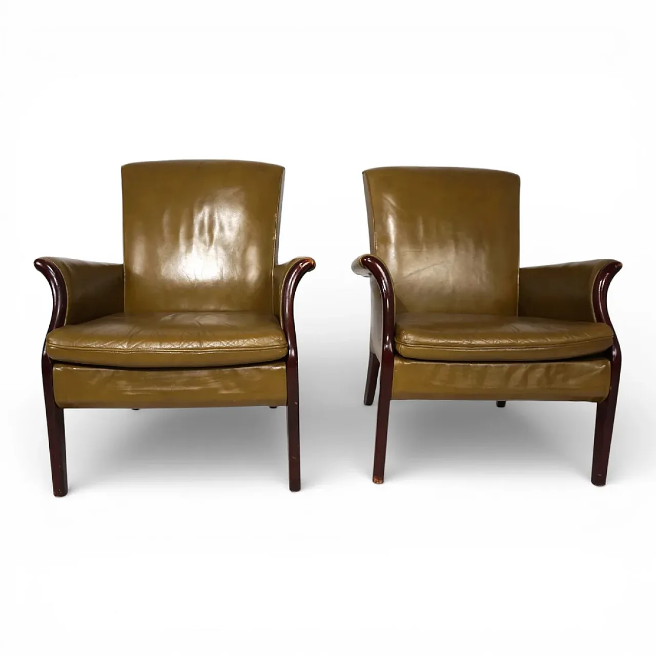 Pair of moss Froxfield leather armchairs by Parker Knoll, 1960s 1