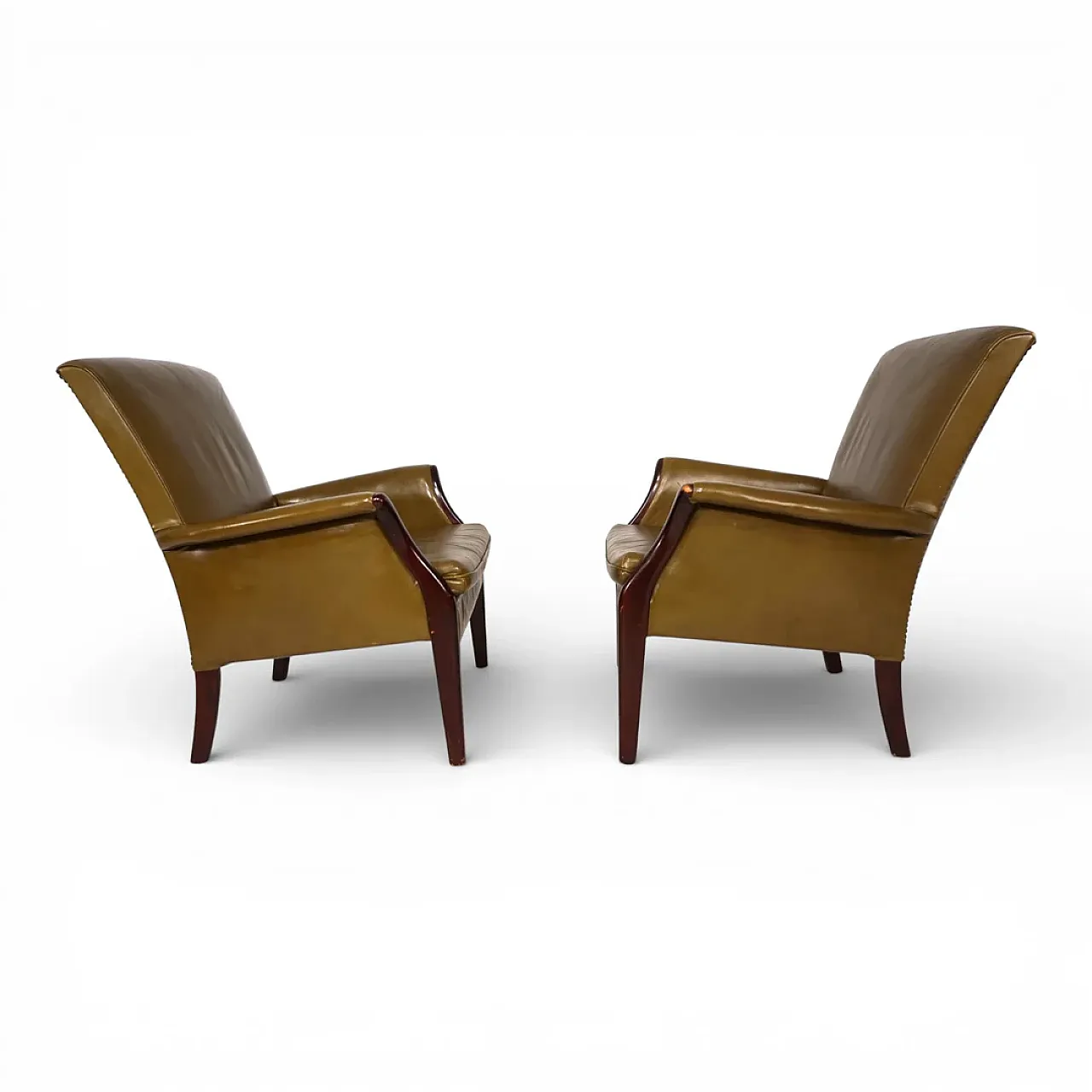 Pair of moss Froxfield leather armchairs by Parker Knoll, 1960s 5