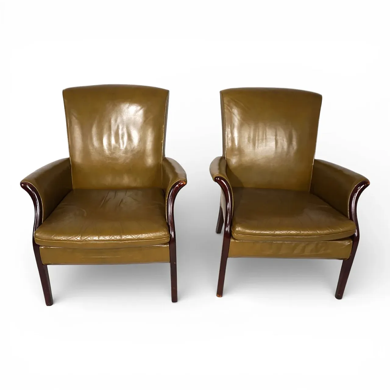 Pair of moss Froxfield leather armchairs by Parker Knoll, 1960s 8