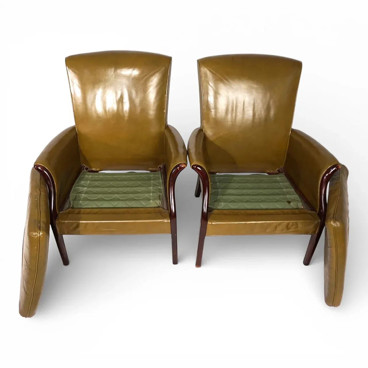 Pair of moss Froxfield leather armchairs by Parker Knoll, 1960s 9