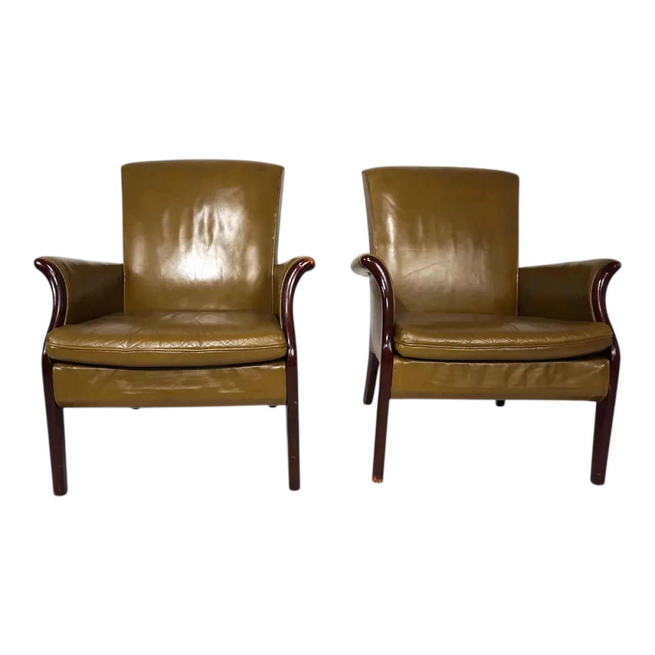 Pair of moss Froxfield leather armchairs by Parker Knoll, 1960s 12