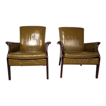 Pair of moss Froxfield leather armchairs by Parker Knoll, 1960s