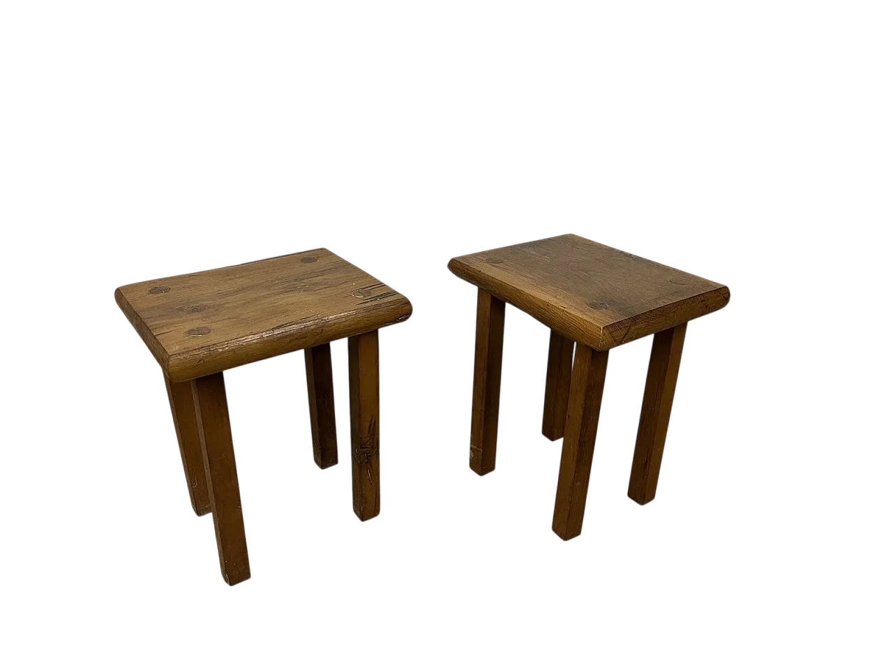 Pair of rustic oak stools, 1970s 17