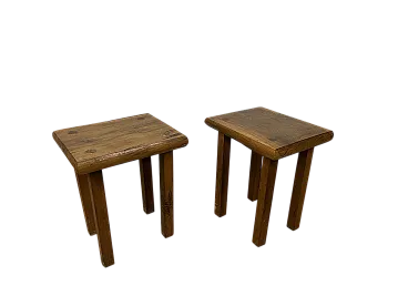 Pair of rustic oak stools, 1970s