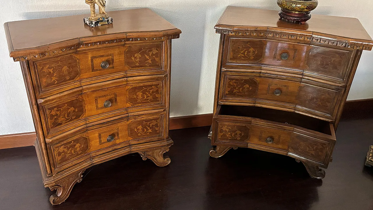 Coppia cassettiere in noce con intarsi, '800 3