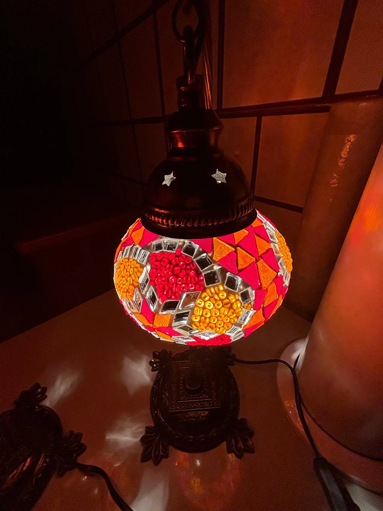 Coppia di lampade a mosaico turco e supporto in bronzo, anni ''90 1