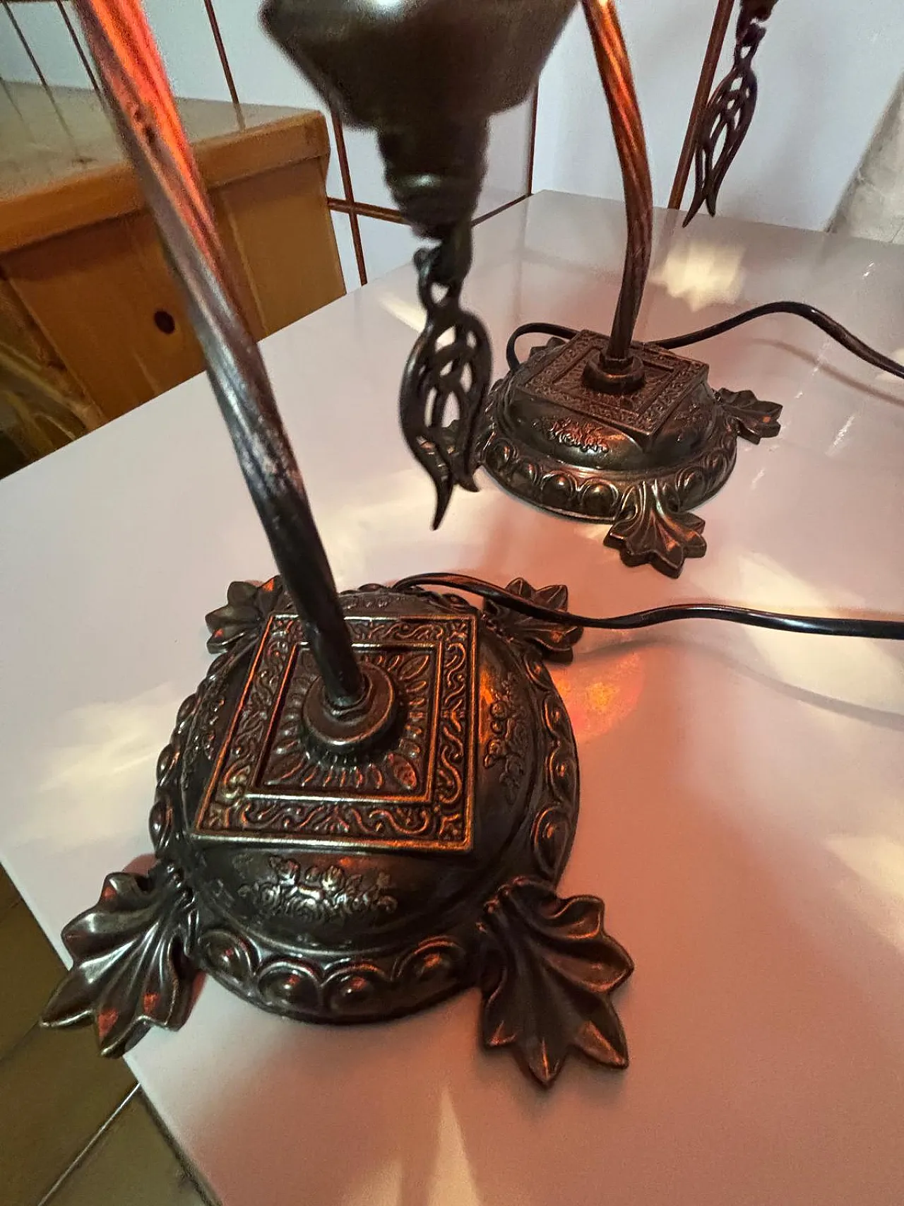 Coppia di lampade a mosaico turco e supporto in bronzo, anni ''90 4