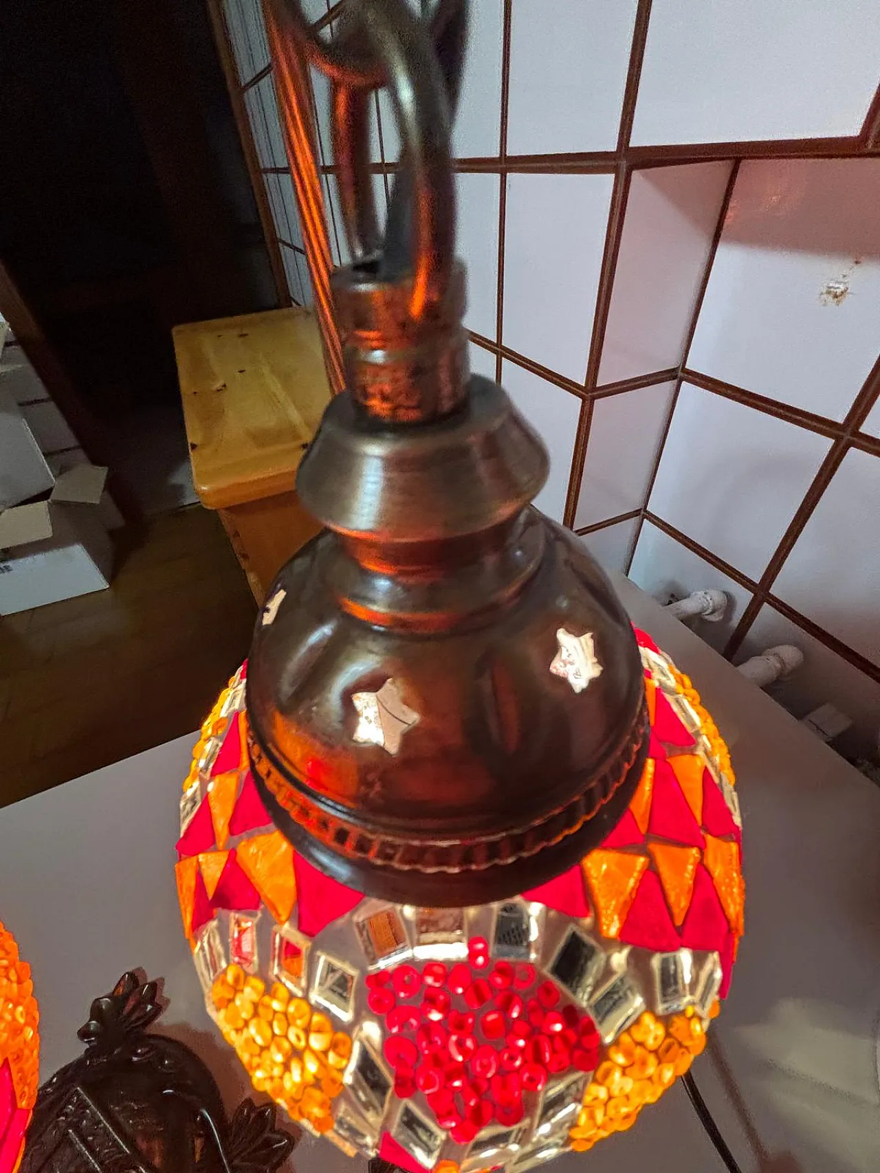 Coppia di lampade a mosaico turco e supporto in bronzo, anni ''90 8