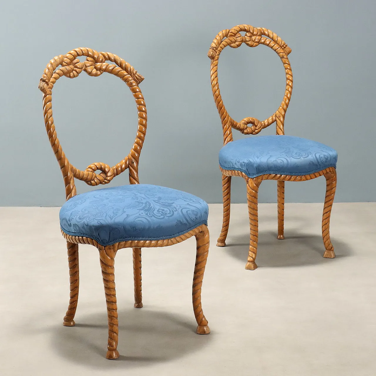 Pair of beech chairs with padded seats, 19th century 1