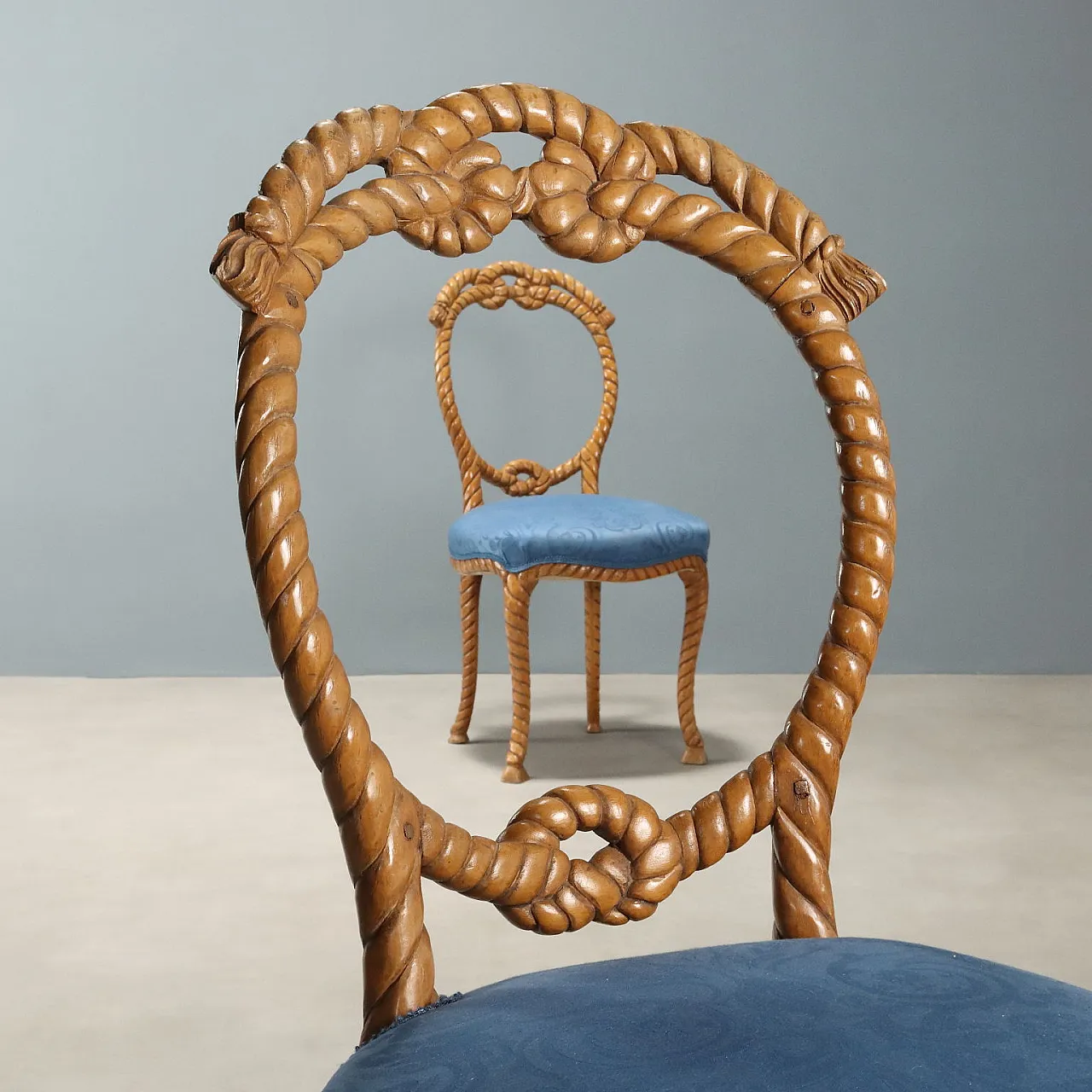 Pair of beech chairs with padded seats, 19th century 3