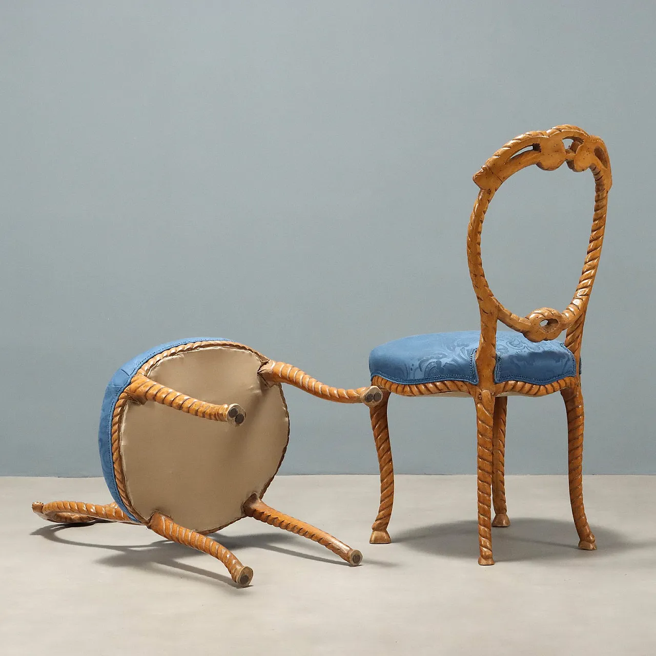 Pair of beech chairs with padded seats, 19th century 7