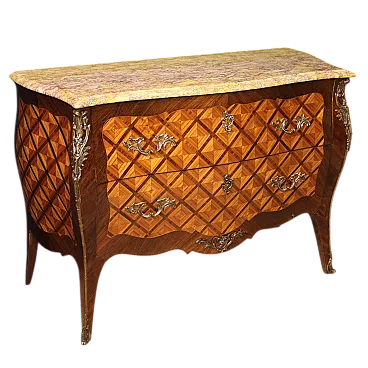 Comò francese intarsiato in stile Luigi XV, '900