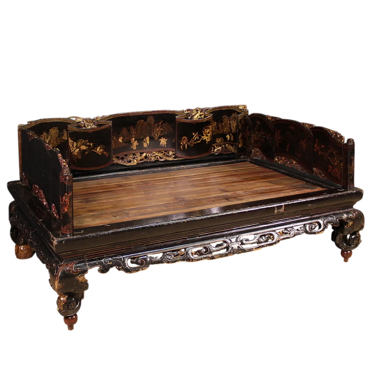 Letto da oppio cinese laccato e dorato, '800 13