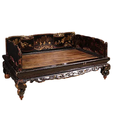 Letto da oppio cinese laccato e dorato, '800