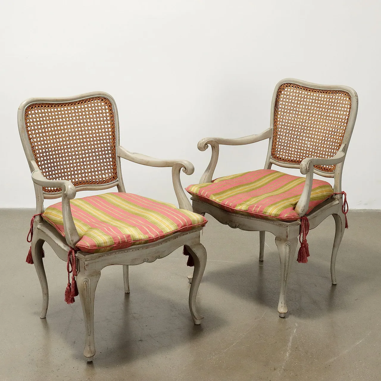 Pair of baroque style armchairs in lacquered wood, 20th century 3
