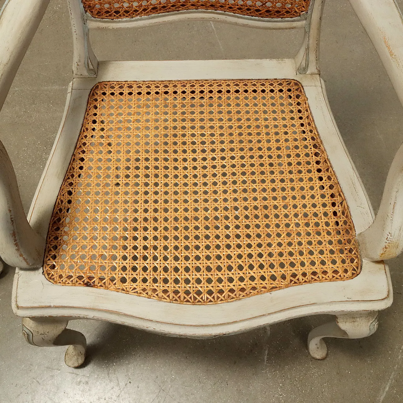 Pair of baroque style armchairs in lacquered wood, 20th century 9