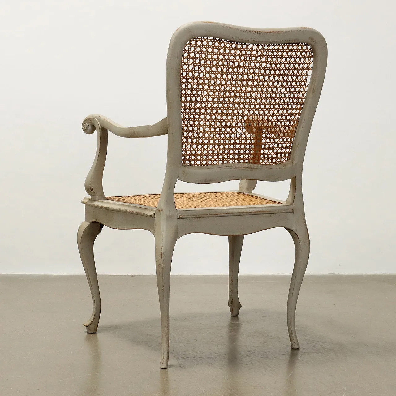 Pair of baroque style armchairs in lacquered wood, 20th century 10