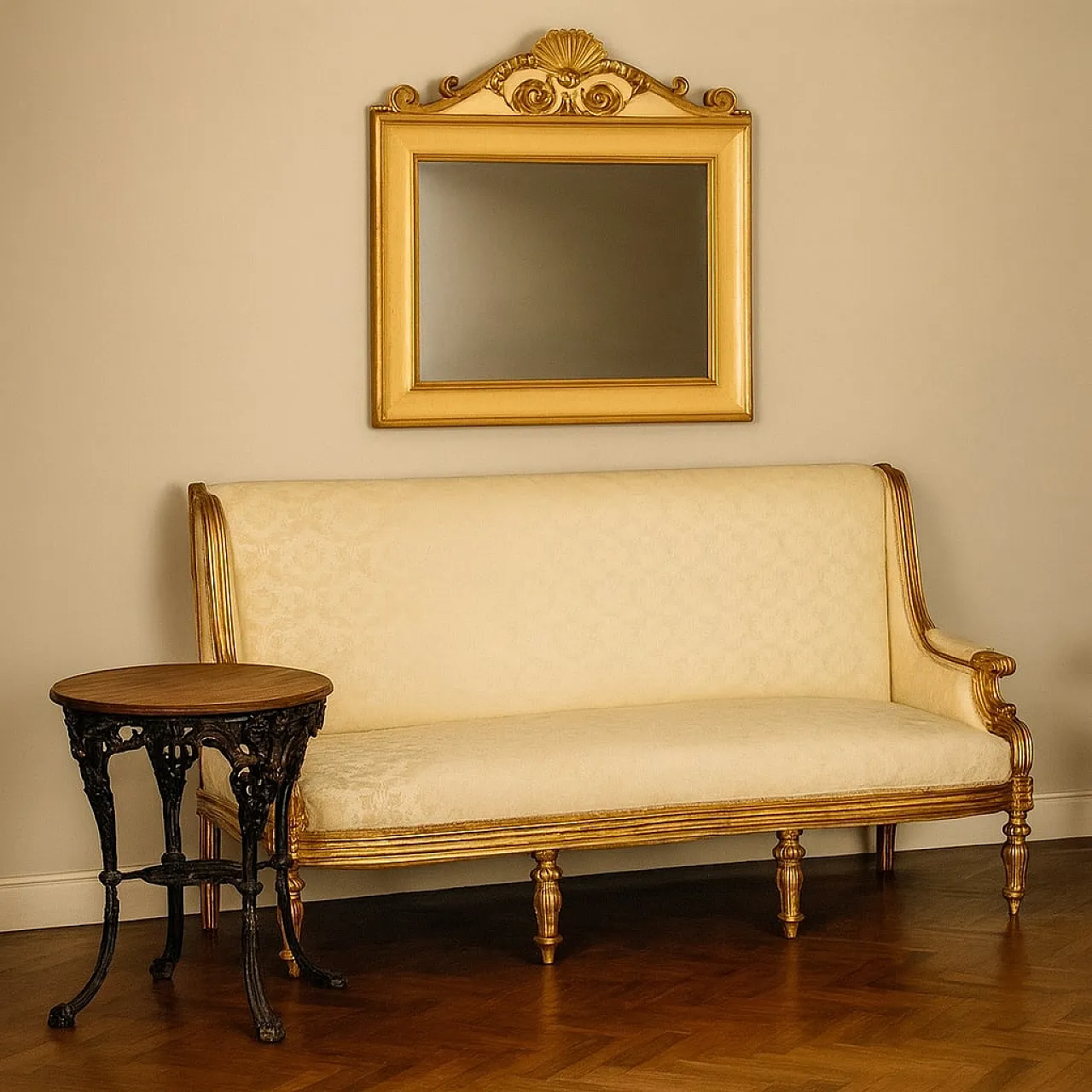 Neoclassical style sofa in carved and gilded wood, 19th century 2