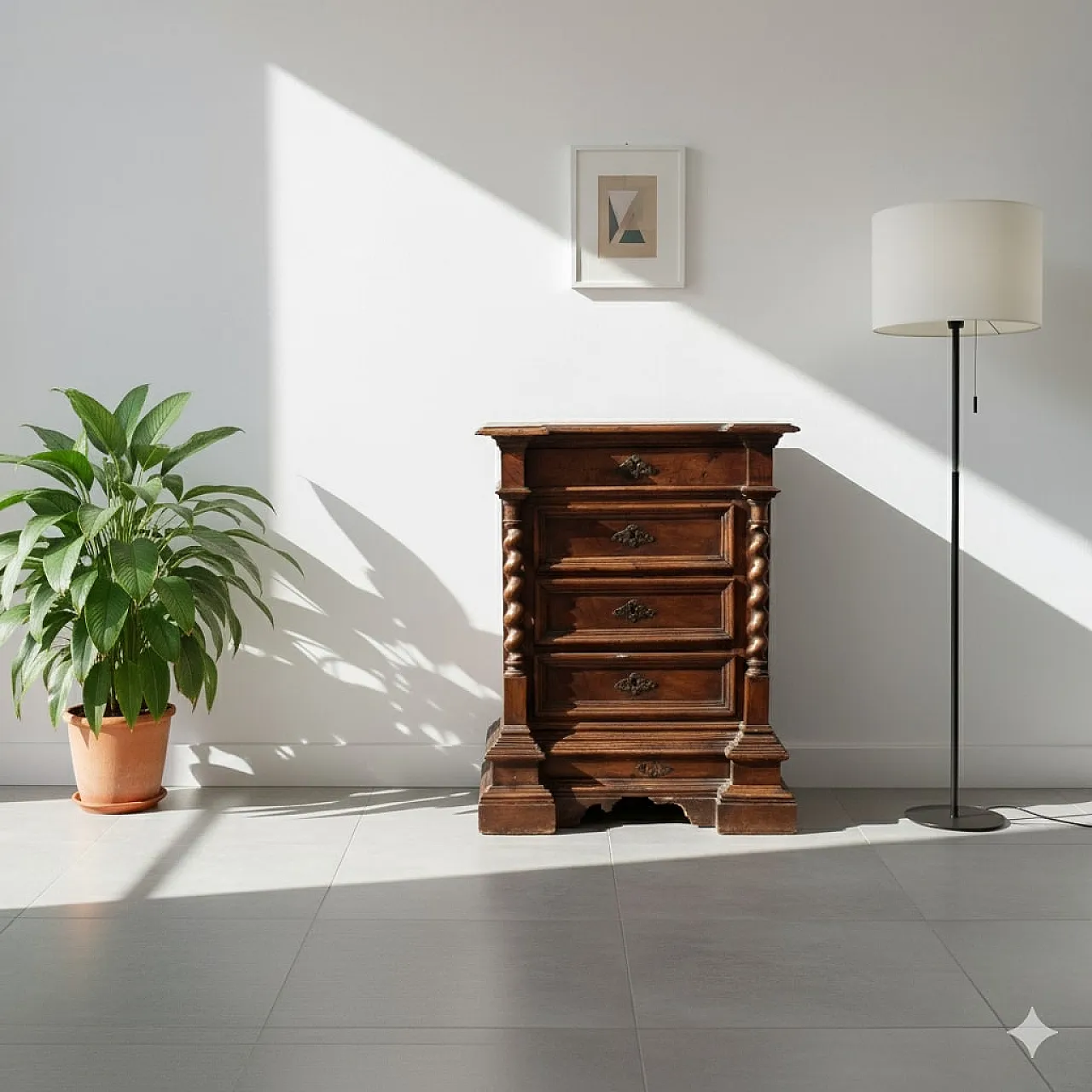 Comodino barocco in noce e pioppio, '700 2