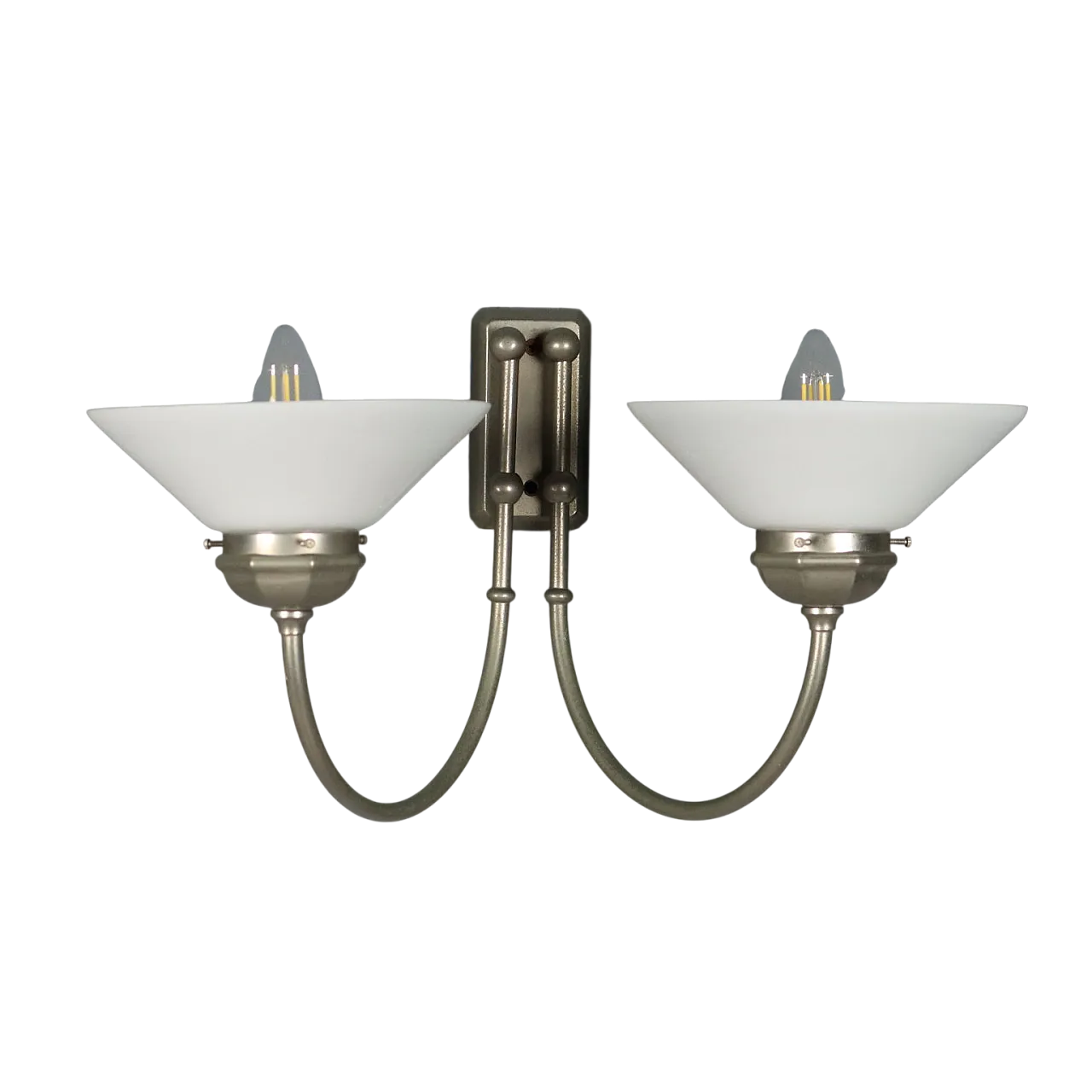 Lampada da parete con struttura in metallo e diffusori in vetro, '900 8