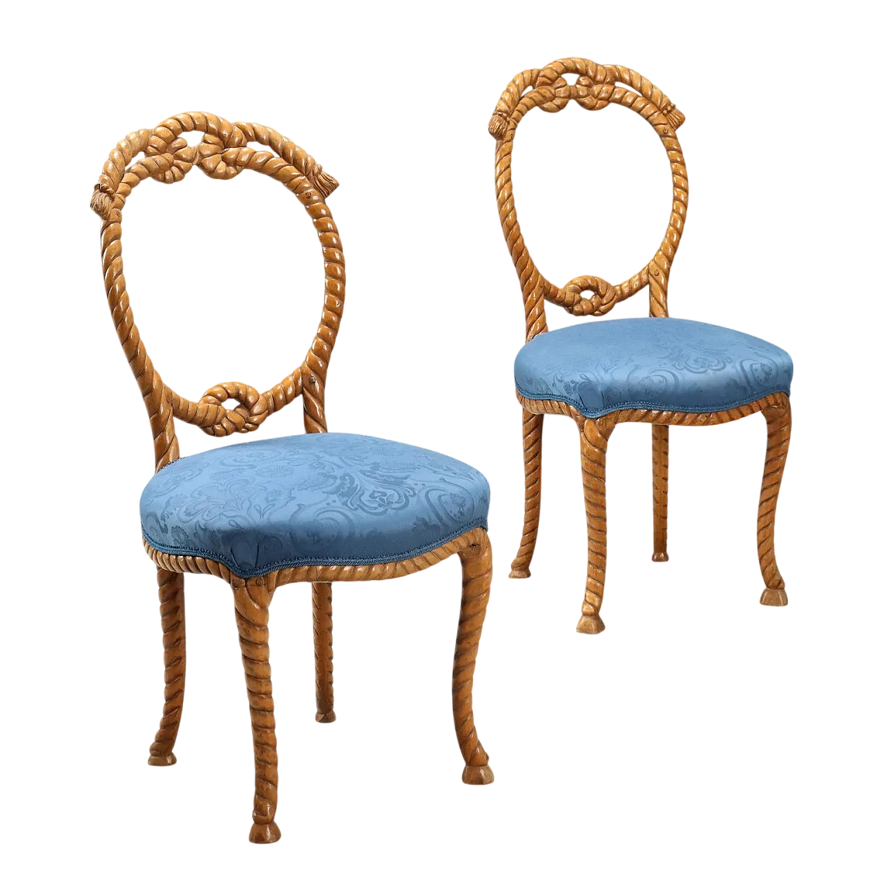Pair of beech chairs with padded seats, 19th century 8